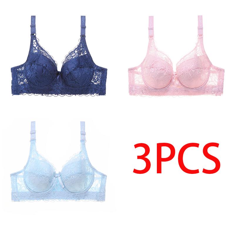 36-46 Plus Size Women Ultrathin Bra Underwire Push-Ups Lace Bras Brassiere Larger Breast Solid Color 3/4 Big Cup