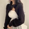 Irregular Knitted Sweaters Korean Chic Vintage All Match Sweater Women Round Neck Long Sleeve Split Pullover Crop Top