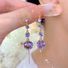 Korean Purple Crystal Round Ball Long Tassel Earrings for Women Girls Zircon Ear Line Dangle Earrings Fashion Jewelry Gifts