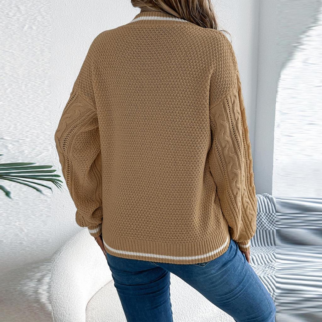 Women's Color-blocking V-neck Long-sleeved Sweater