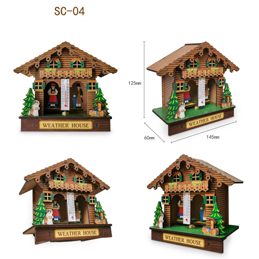 Creative Wooden House Barometer Thermometer,Wall Mounted Weather Hygrometer Home