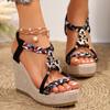 Metal Decoration Wedge Heel Sandals for Women 2025 Summer Chunky Platform Sandals Woman Thick Bottom Printed Bohemian Sandalias