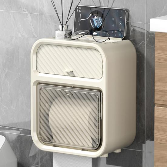 Toilet Paper Holder Multi-functional Wall-mounted Waterproof Punch-free Strong Bearing Capacity Shelf
