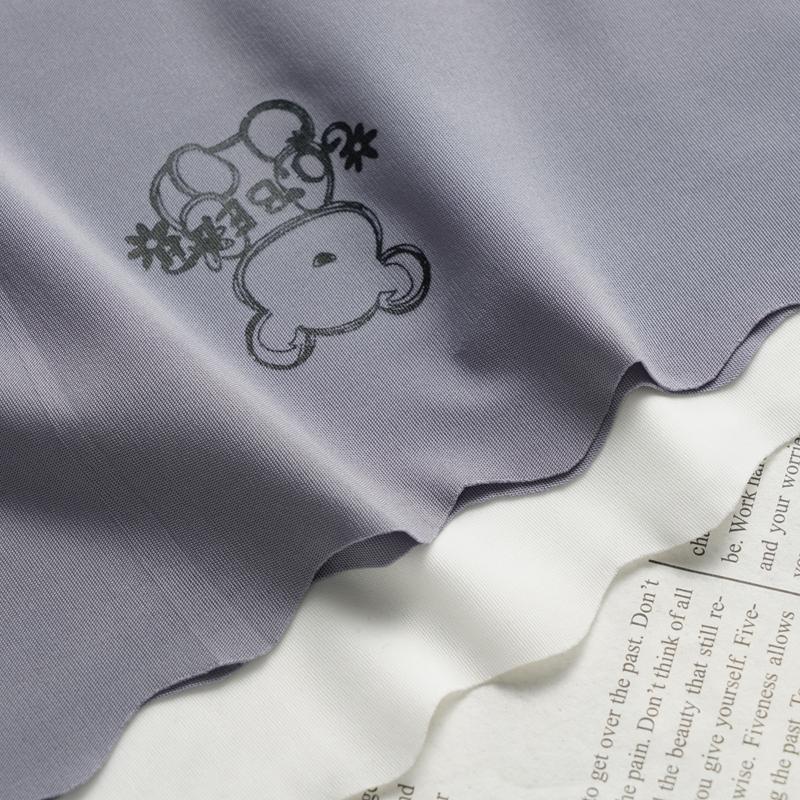 Women Ice Silk Mid-Waist Panty Wave Waist Comfortable Girl Underwear Cute Cartoon Print Breathable Bottom Crotch Briefs