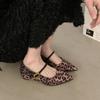 Fashion Women's Flats 2024 New Pointed Toe Leopard Print Casual Shoes Ladies Low Heel Breathable Outdoor Soft Mary Jane Shoes
