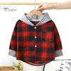 Kids Plaid Hooded Shirt Spring Fall Chest Pocket Button Closure Loose Causal Boys Girls Toddlers Children Long Sleeves Top Jacket