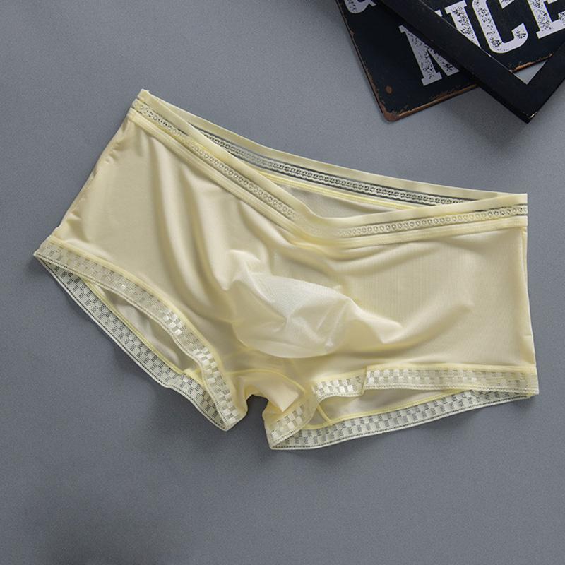 1PC Soft Solid Color Ice Silk Translucent Men's Underwear Male Shorts Breathable