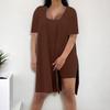 Women Plus Size 2 Piece Outfits Side Split Short Sleeve Tunic Tops And Skinny Biker Shorts Sets Summer Lounge Tracksuit