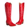 Western Women's Winter Knee High Boots Fashion Embroidery Cowboy Cowgrils Boot Wedges Heel Red Party Shoes Ladies Large Size 45