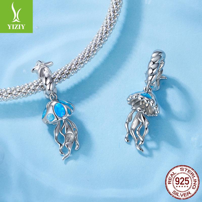 Dream Jellyfish Pendant, Ocean Wind S925 Sterling Silver Diy Bead Loose Bead Jewelry Accessories