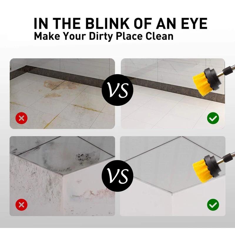 3PCs Set Electric Scrubber Brush Drill Brush Kit 2/3.5/4 ''plastic Round Cleaning Brush for Carpet Glass Car Tires Nylon Brushes