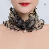 Mesh Pearl Pendant Fake Collar Elegant Printed Women False Collar Ruffle Lace Small Scarf Shiny Headware Dress Accessories