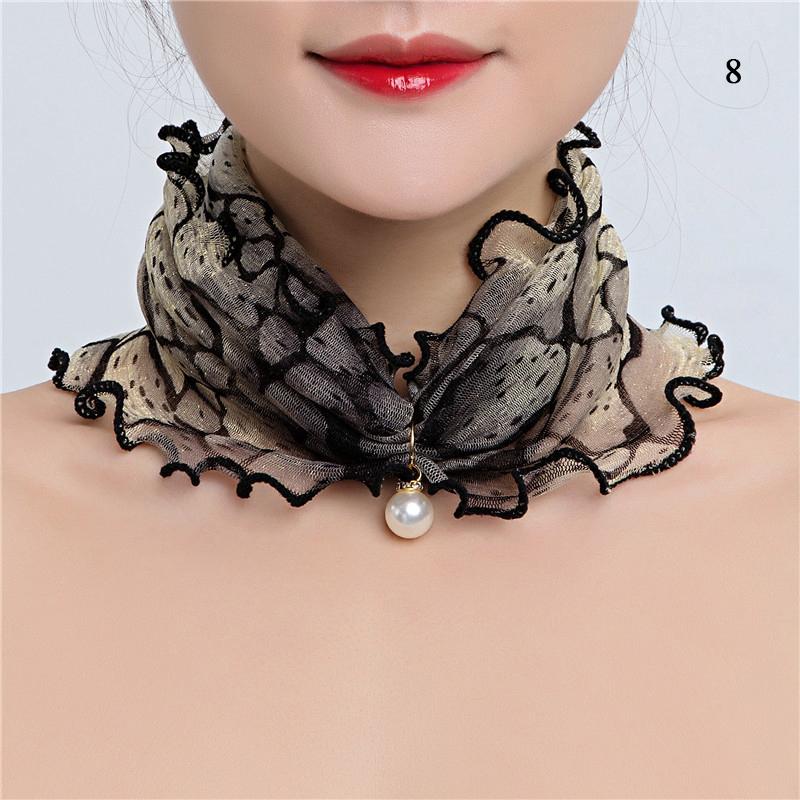 Mesh Pearl Pendant Fake Collar Elegant Printed Women False Collar Ruffle Lace Small Scarf Shiny Headware Dress Accessories