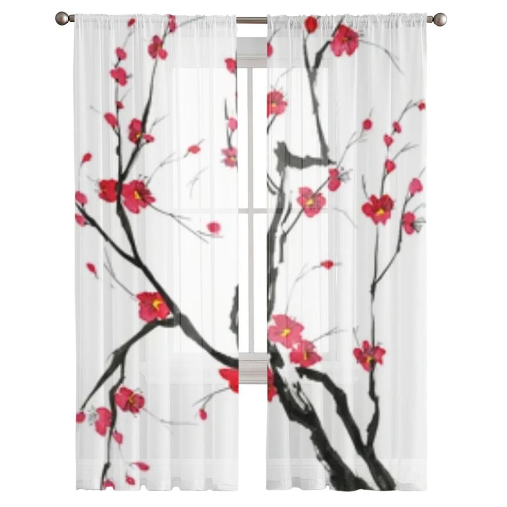 A Branch Of A Blossoming Tree Chiffon Sheer Curtains For Living Room Bedroom Decoration Window Tulle Curtains Drapes