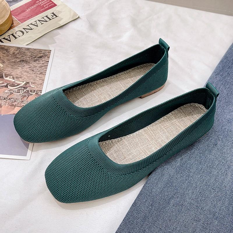Fashion Women's Ballet Flats Knitting Casual Shoes Slip-on Cute Ballerina Casual Leather Without Heels Comfortable Low Price Shoe New In