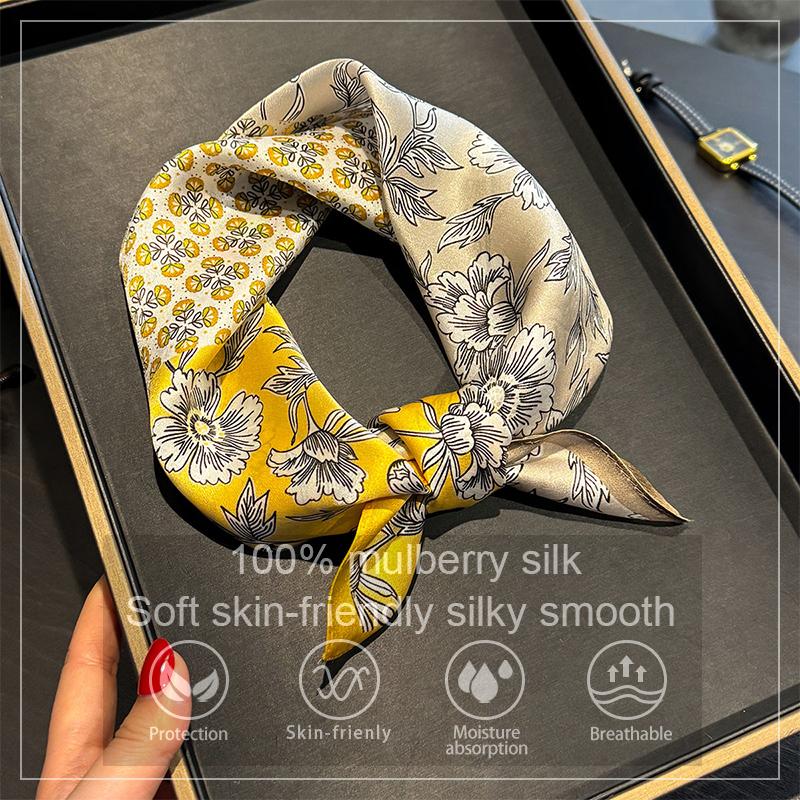 100% Silk Scarf Bandana Women Square Scarves Wrap Kerchief Green Mulberry Silk Bandana Fashion Luxury Headband Hijab Shawl