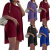 Women's Plus Size Short-sleeved Side Slit Tunic And Tight Shorts 2 Piece Suit Sportswear Set