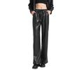 Black Leather Pants for Women, Spring and Autumn New Style, High-End Matte Fleece-Lined PU Leather, High-Waisted, Windproof, Draped Wide-Leg Pants