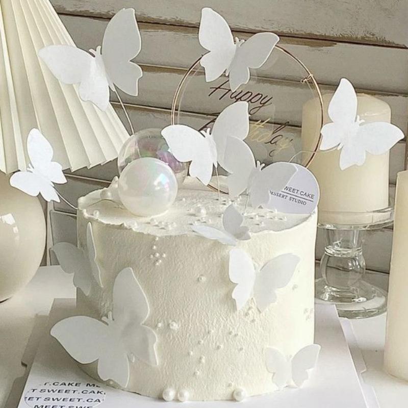 50Pcs Butterfly Flower Shape Cake Baking Decorating Paper Wafer Paper Cake Dessert Toppers Gifts KTY