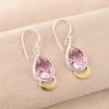 Morganite Gemstone 925 Sterling Silver Jewelry Handmade Two Tone Earrings 1.5" EE-162-11