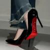 Rhinestone Red Sole High Heels, Spring and Summer Sexy Wedding Shoes, Black Patent Leather Pointed Toe Single Shoes