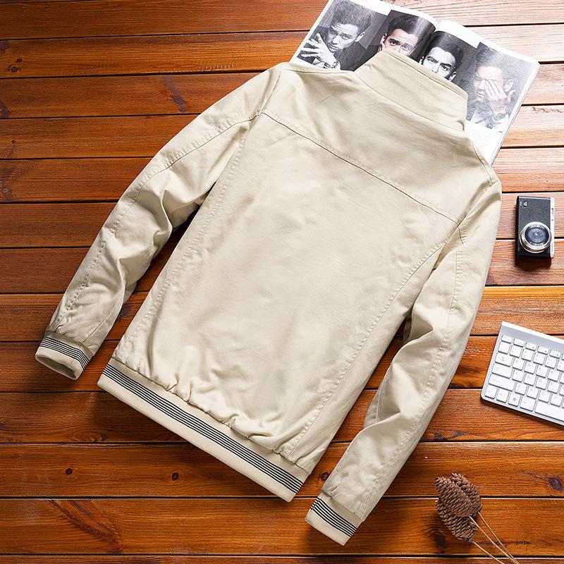 Spring Autumn Men Cotton Jacket Stand Collar Solid Male Fashion Casual Windbreaker Bomber Jacket Coat Outwear