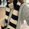 Black White Stripe Wool Knitted Scarf Women Winter Korean Thick Warm Y2k Scarf Fashion Harajuku Knitted Scarf Christmas Gift