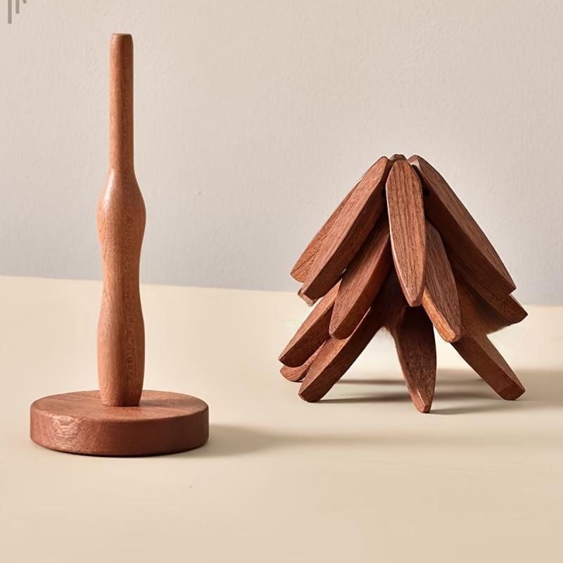 4pcs Set of Walnut Wood Heat-resistant Placemats - Anti-scald Pot and Pan Trivets Kitchen and Dining Table Coasters