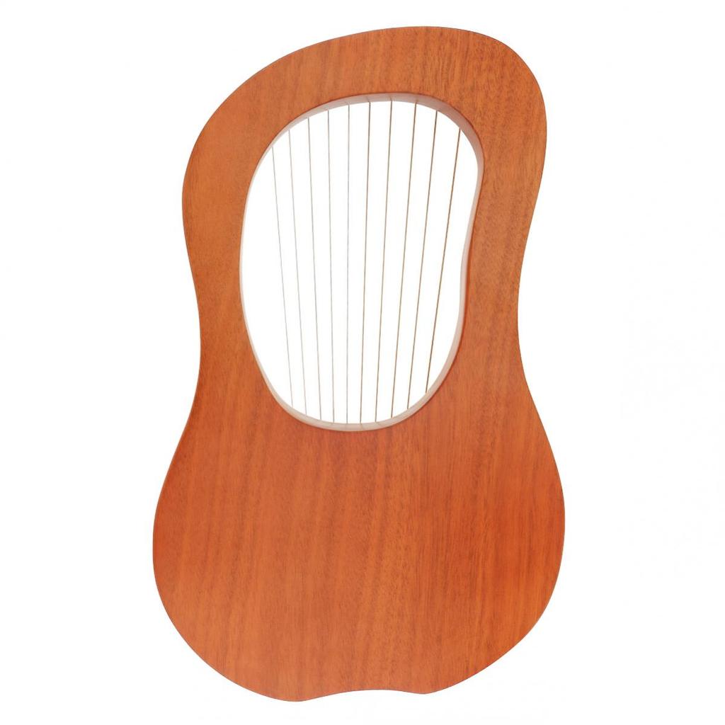 10 Strings Lyre Harp Solid Mahogany Wood Carving Reindeer with Tuning Hammer String Instrument