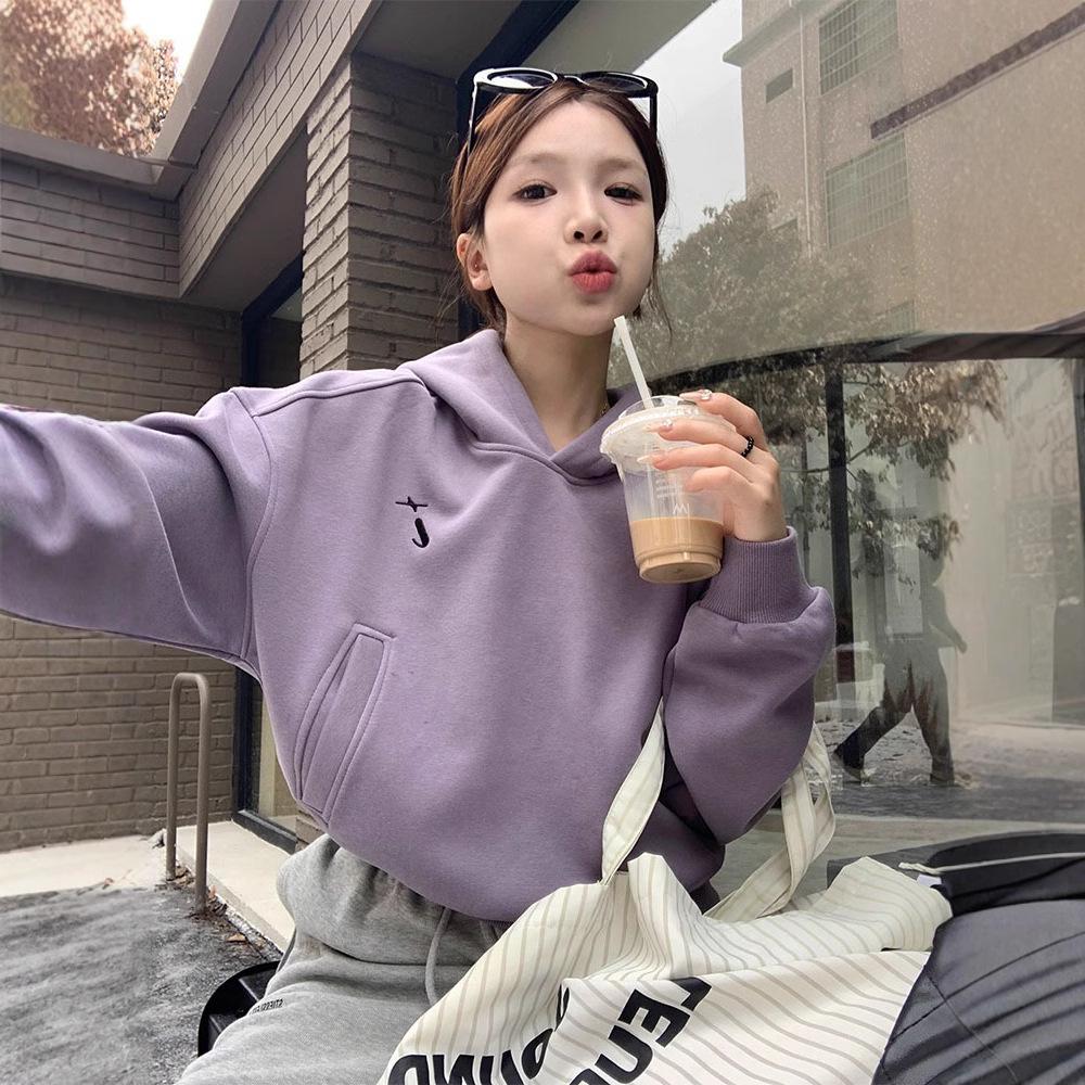 Women's Purple Hooded Sweatshirt - Thick, Warm, Loose, Versatile, Spring/Autumn 2025 Style