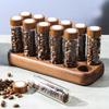 Wooden Holder 12 Testing Tubes Single Dose Coffee Bean Glass Container Wooden Stand Coffee Beans Storage Tubes