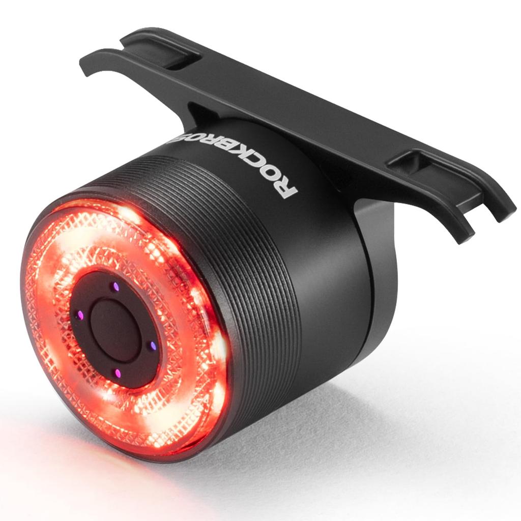 ROCKBROS Bicycle Smart Brake Rear Light Five Lighting 80 Hours of IPX6 Aluminum Battery Level Easy for Road Cross Day and Night and School Taillight,