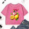 Fresh Fruit Apple Orange Lemons Print Washed Crop T Shirt Women Slim Casual T-Shirts Cotton Vintage Top Summer Clothes