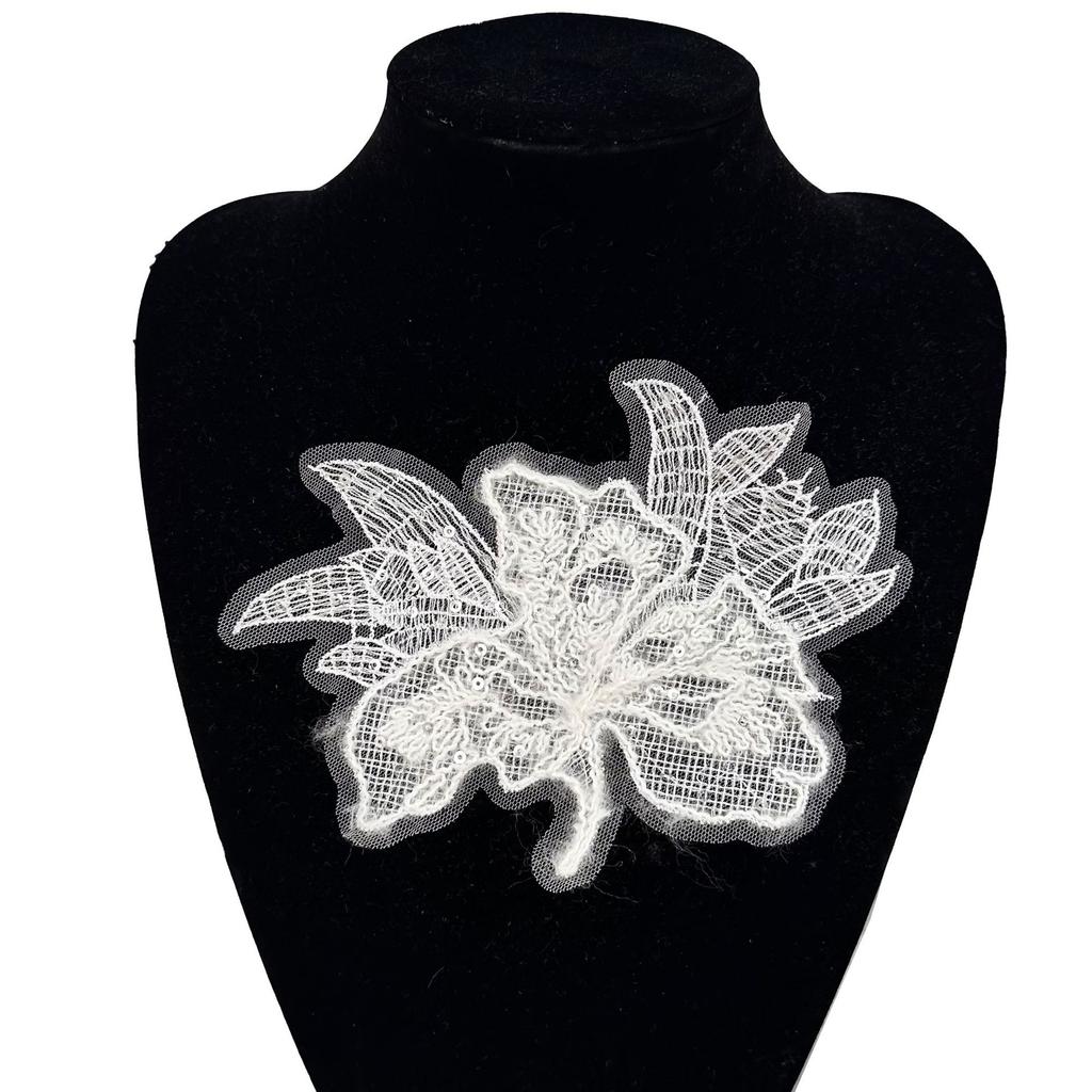 White Mesh Hollowed-Out Sequin Embroidery Flower Cloth Sticker Sweater T-Shirt Clothing Decoration Accessories Lace Lace Accessories
