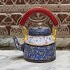 Traditional Handpainted Aluminum Kettle Tea Pot for Serving (Blue and White)
