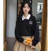Women's Retro Embroidered Polo Collar Half-Zip Pullover - 2025 Spring/Autumn Collection