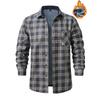 Men's Fleece And Thickened Warm Checked Button Shirt, Men's Fashionable Square Collar Casual Long-sleeved Top