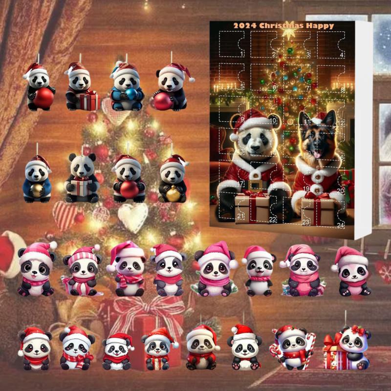 Panda Christmas 24pcs Blind Box Advent Calendar Acrylic Pendant Keychain Gift