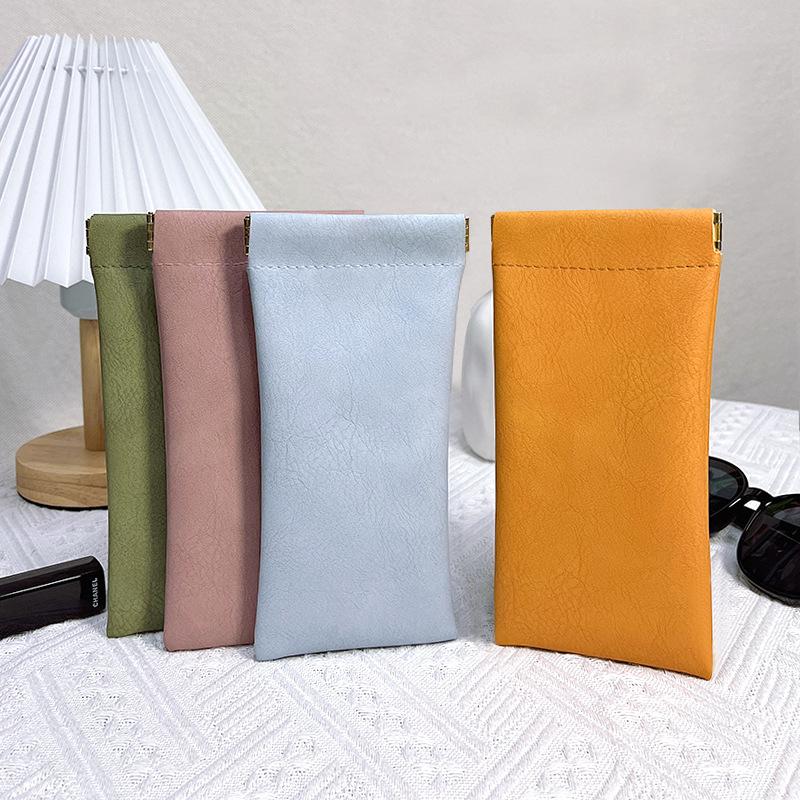 Portable Sunglasses Storage Bag Glasses Pouch Automatic Closing Storage Bag PU Leather Anti-pressure Glasses Organizer Cover