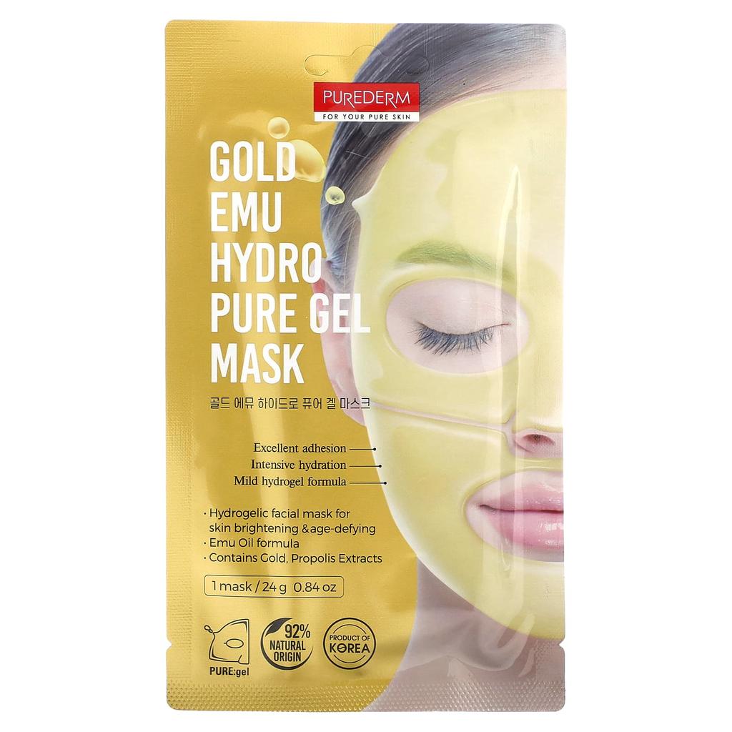 PUREDERM Gold Emu Hydro Pure Gel Beauty Mask, 1 Sheet Mask, 24 G (0.84 Oz)