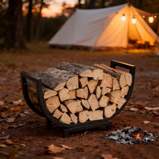 Indoor Outdoor Firewood Rack Heavy Duty Rustproof Metal Curved Log Holder Fireplace Patio Deck Firepit Firewood Storage Organizer Rack