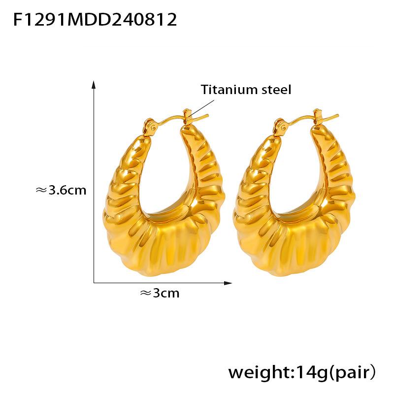 Style Gold U-Shaped Texture Earrings Titanium Steel 18K Plated Real Gold Versatile Personalized Ear Jewelry