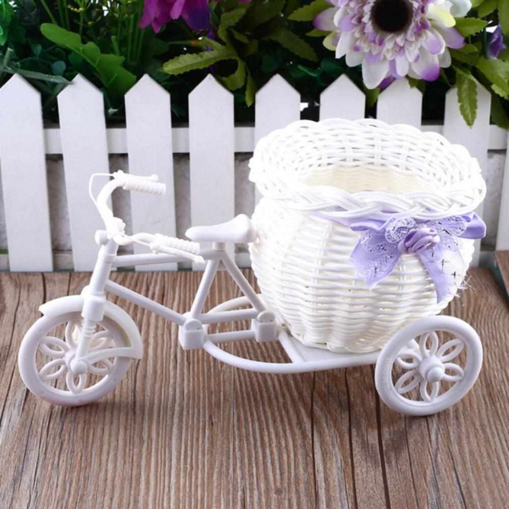 Bicycle Decorative Flower Basket Plastic White Tricycle Bike Design Flower Basket Storage Party Decoration Pots
