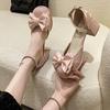 Fashion Women's Fashion Single Shoes Autumn New Round Head Shallow Mouth Butterfly Knot Line with Thick Heel Shoes
