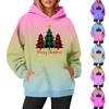 Women's Sweatshirts Round Neck Long Sleeve Christmas Printed Top Solid Color Hoodie