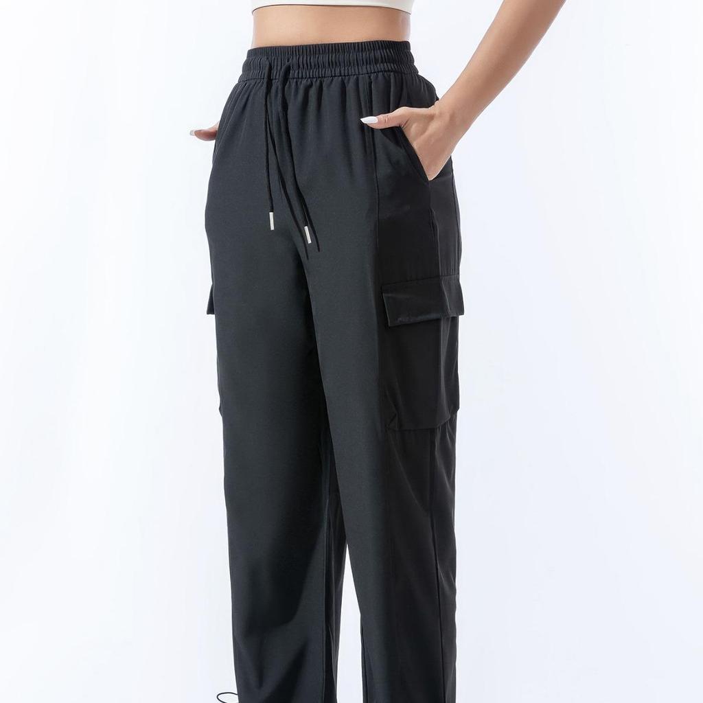 Women's Quick-Dry Summer Cargo Pants - Tapered, Breathable, Loose, Cuffed, Wide-Leg, Elastic, Thin Style for Running and Sport Activities.