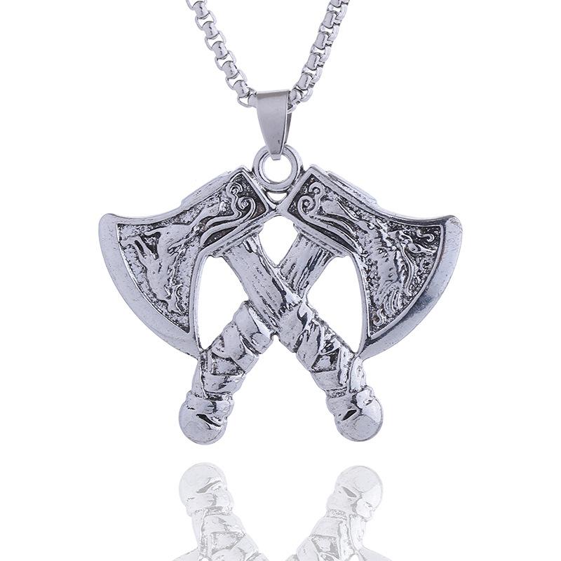 Men's and Women's Street Trendy Necklace Retro Double Sided Double Axe Pendant