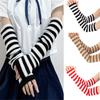 Winter Warm Knitted Long Gloves  Stripe Fingerless Mittens Women Knitting Elbow Mittens Outdoor Arm Warmers Punk Gloves