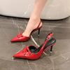 ZA Women's Shoes 2025 Early Autumn New French Red Pointed Bow High Heel Sandals Women's Thin Heel Bag Head Back Empty