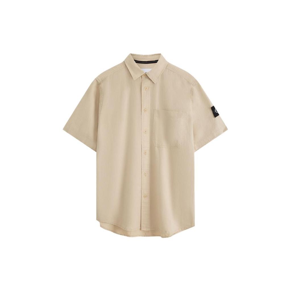 Calvin Klein Solid Color Single-Breasted Short Sleeve Shirt Men Shirts Light-Khaki J322948-ACI